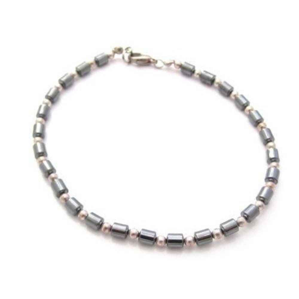 Dark‎ Grey Glass Gunmetal Beaded Silver Spacer Beads Ankle Bracelet*9.5"